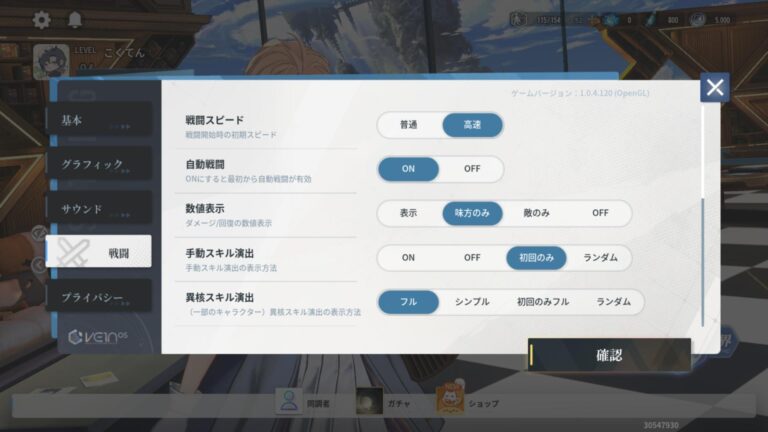 アッシュエコーズのオプション・設定