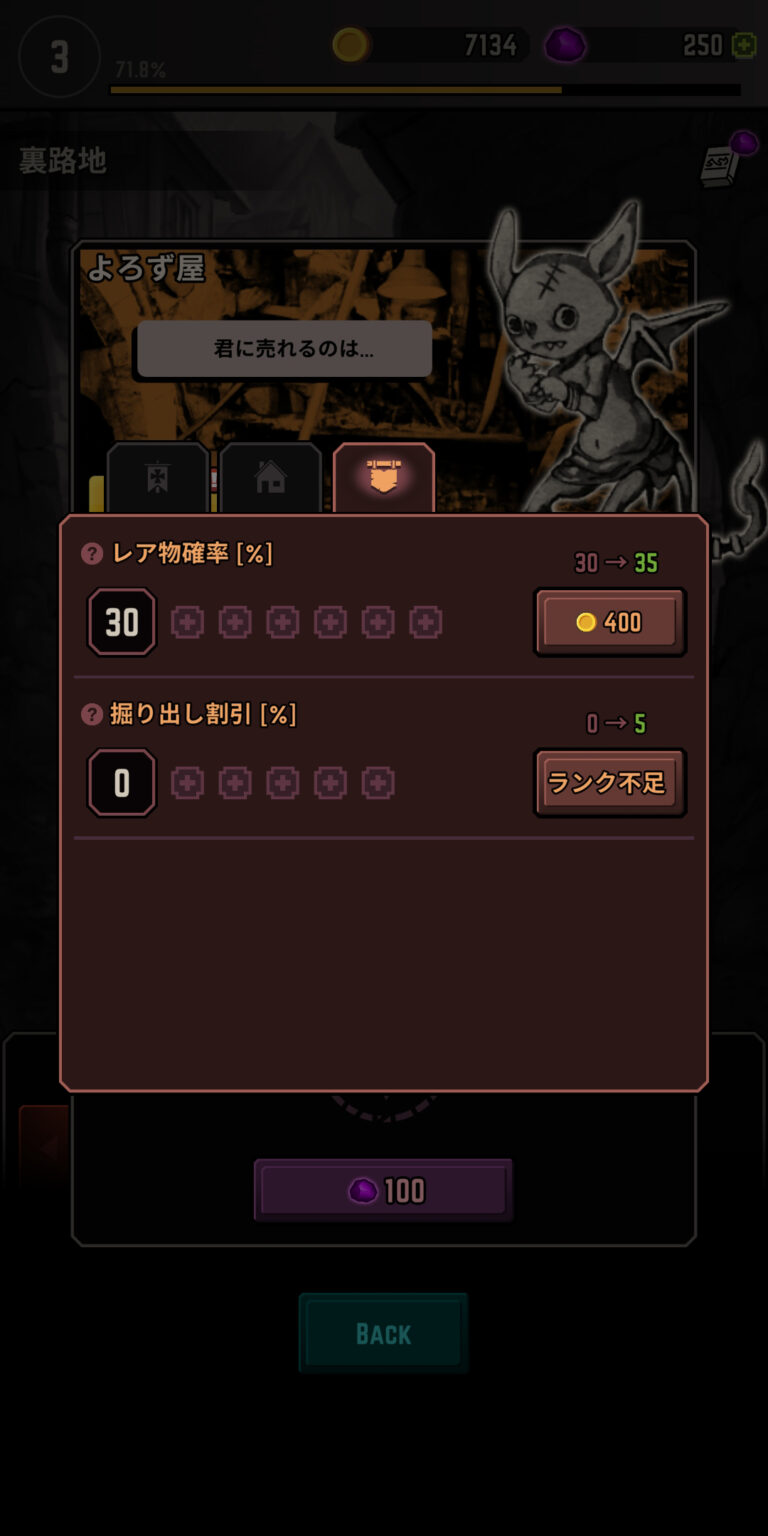ダンジョンオブヘイズのショップ画面