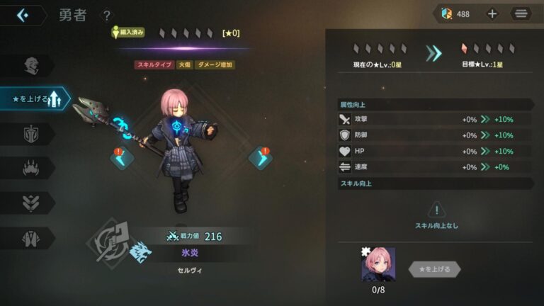 ステラートラベラー（Stellar Traveler）のステータス画面